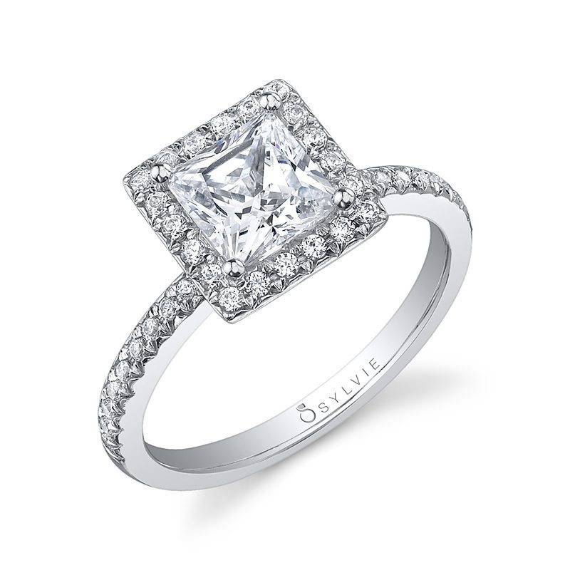 14KW Princess  Cut  Halo  Engagement  Ring   Britton Jewelers